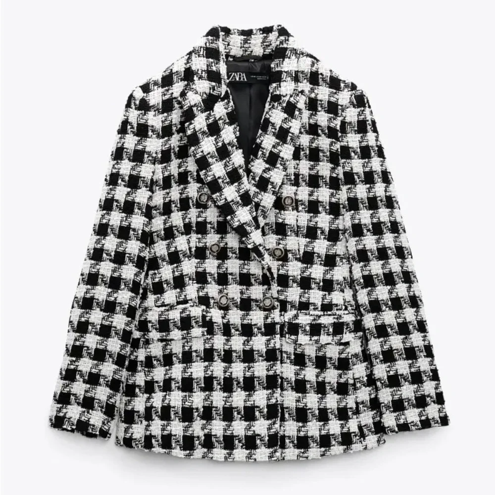 Zara Houndstooth Double Breasted Blazer with Detailed Buttons Size Small - Picture 4 of 10